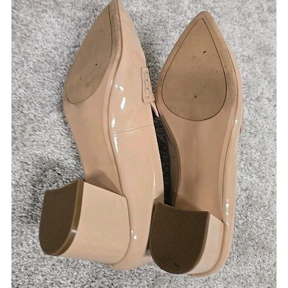 Halogen Loafers Heels Pointed Toe Slip On shoes Shiny Leather Beige Women's‎ 7.5
